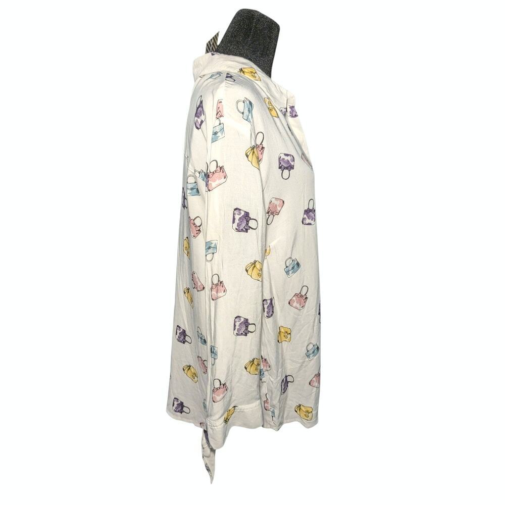 Como Black NWT Women's XL Purse Handbag Print White Shirt Tie 3/4 Sleeve Blouse - Picture 6 of 12